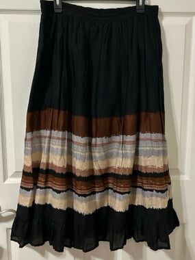 Studio West Black Striped Bohemian Midi Skirt, Size L.